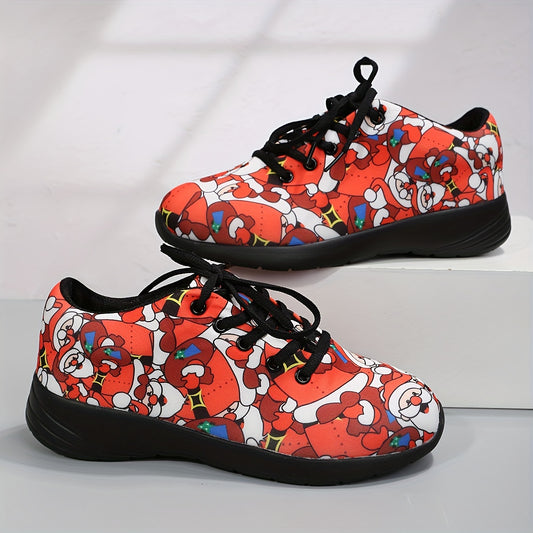 These sleigh into style women's Santa Claus print sneakers provide a great way to stay festive and comfortable. With a lace-up low top design, they offer support and stability for long walks. Great when combined with daily workout sessions.