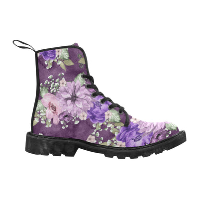 Violet Flowers Boots, Watercolor Flowers Martin Boots for Women