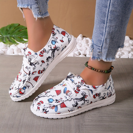 Cute and Comfortable with Cartoon Print Women's Canvas Slip-On Shoes