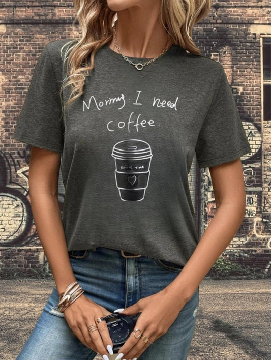 Stylish Women's Letter Coffee Cup Print T-Shirt: A Casual and Trendy Addition to Your Spring/Summer Wardrobe