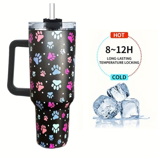 40oz 3D Pattern Large Stainless Steel Water Bottle with Handle and Straw Lid - Perfect for Milk, Tea, and Coffee - Heat Preservation Mug Cup with Handle