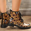 Sunflower Blossom: Women's Fashionable Combat Boots with Round Toe, Flat Lace-Up Style – Perfect Casual All-Match Short Boots