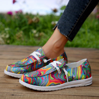 Stylish Marble Colorful Women's Canvas Sneakers - Comfortable Low Top Slip-On Flat Shoes for Casual Walking