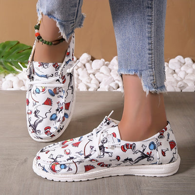 Cute and Comfortable with Cartoon Print Women's Canvas Slip-On Shoes