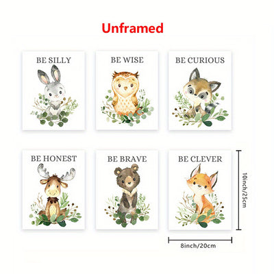 6pcs Whimsical Wildlife: Nordic Watercolor Posters for Woodland-Themed Nursery Decor