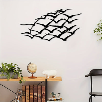 Whimsical Flight: Flock of Birds Metal Wall Decor - Elevate Your Space with Elegant Steel Art