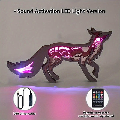 Enchanting Fox Wooden Art Animal Statues: Illuminate Your Space with LED Night Light Décor!