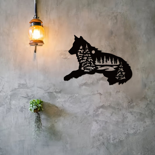 Lone Guardian: Night Forest and Wolf Metal Art Sign - A Majestic Wildlife Metal Sign for Nature Lovers and Art Enthusiasts - Perfect Housewarming & Christmas Gift