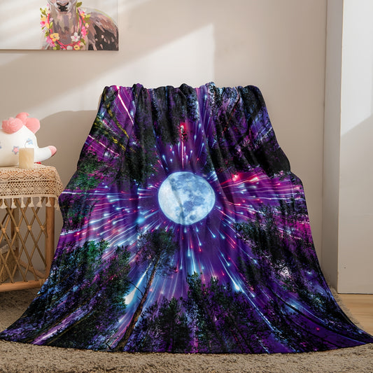 Dreamy Moon Forest Print Flannel Blanket: A Soft and Cozy All-Season Blanket for Travel, Sofa, Bed, and Office