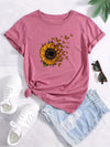 Sunflower Pattern Crew Neck T-shirt, Casual Loose Short Sleeve Fashion Summer T-Shirts Tops, Women's Clothing