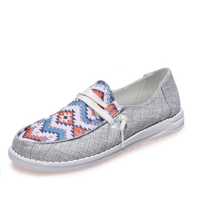 Color Geometric Style Women's Canvas Flat Loafers - Lightweight and Comfortable Walking and Casual Wear