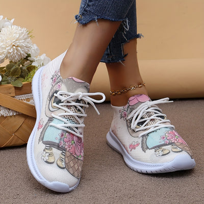 Cute Cartoon Pattern Sneakers: Lightweight and Casual Lace-Up Outdoor Shoes for Women