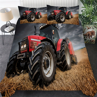 Stylish and Vibrant 3D Tractor Print Duvet Cover Set - A Playful Addition for Your Bedroom Decor