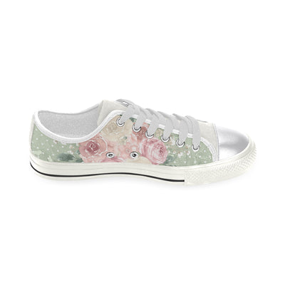 Green Pink Floral Shoes, Watercolor Women's Classic Canvas Shoes