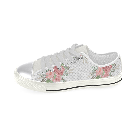 Pink Green Flowers Shoes, Rose Women's Classic Canvas Shoes