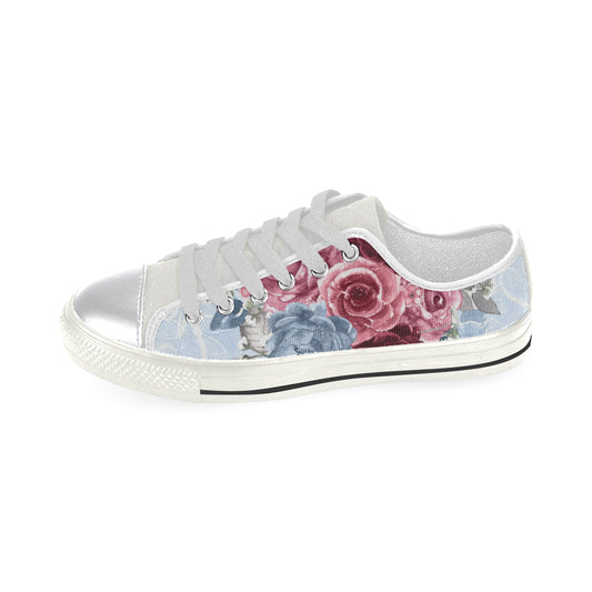 Burgundy Floral Shoes, Flower Women's Classic Canvas Shoes