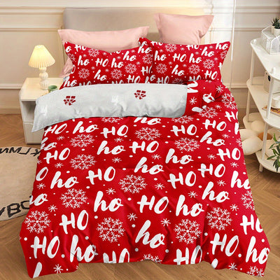 Christmas Wonderland: Festive Duvet Cover Set with Delightful Tree, Gingerbread Man, and Snowflake Print - Includes 1 Duvet Cover and 2 Pillowcases(No Core)