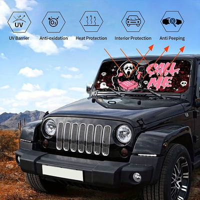 Skull Scream Car Windshield Sunshade: Protect Your Vehicle in Gothic Style