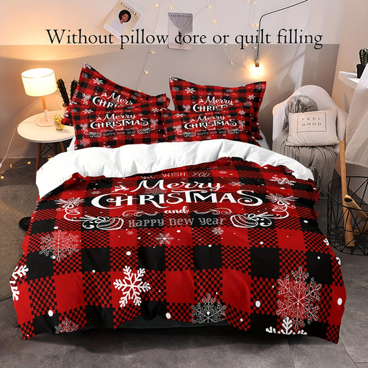 Festive Snowflake Dreams: 3-Piece Christmas Theme Duvet Cover Set for Cozy Bedroom Décor