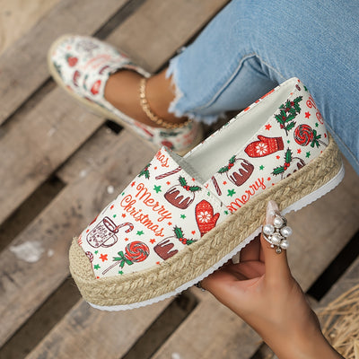 Festive Flair: Women's Christmas Pattern Espadrille Shoes - Stylish Slip-ons for a Casual and Comfy Holiday Season