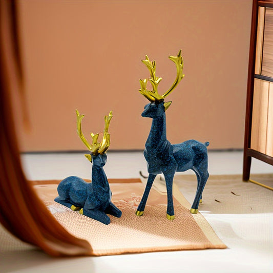 Auspicious Deer Ornaments: Resin Crafts Elk Set for Festive Home Decoration and Gifting