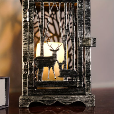 Elk Candle Holder: A Gothic Christmas Lantern Decoration for Halloween Room Decor with Wrought Iron Wind Lantern Holder (Candles not included)