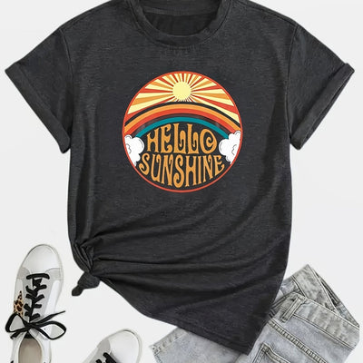Sunshine Print Crew Neck T-Shirt: The Perfect Casual Top for Spring and Summer