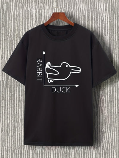 Creative Rabbit and Duck Pattern T-Shirt: Men's Casual Street Style Stretch Round Neck Tee Shirt for Summer