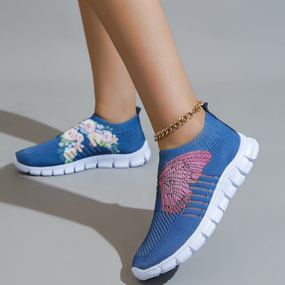 Stylish and Comfortable Women's Butterfly & Flower Print Sneakers: Lightweight Slip-On Shoes for Casual and Outdoor Wear