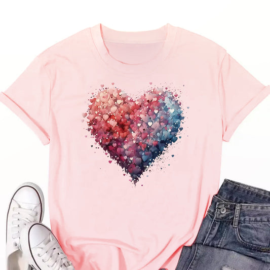 This Sweetheart Style women's T-shirt features a heart print, stylish and trendy crew neck, and a short sleeve design for the perfect summer look. The soft yet breathable fabric will keep you cool and comfortable all day long.