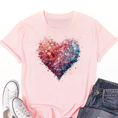 This Sweetheart Style women's T-shirt features a heart print, stylish and trendy crew neck, and a short sleeve design for the perfect summer look. The soft yet breathable fabric will keep you cool and comfortable all day long.