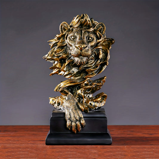 Golden Resin Lion Statue: Captivating King of the Beasts Figurine for Exquisite Home and Office Decor - Perfect Collectible for Men's Room