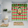 Stylish and Festive: 4-Piece Striped Bell Pattern Shower Curtain Set with Bathroom Rug and Accessories - Christmas Decorations