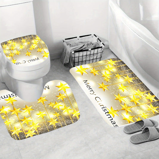 Golden Star Christmas Shower Curtain Set: Festive Bathroom Decor for the Holiday Season