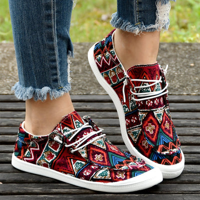 Ethnic Style Women's Canvas Flat Shoes - Comfortable & Stylish Lace-Up Loafers