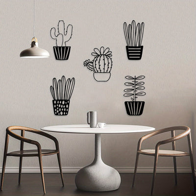 Sleek and Stylish Metal Cactus Wall Decor Set - Modern Minimalist Succulent Plant Pot Flower Wall Art for Any Space