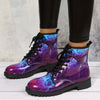 Stylish Women's Butterfly Print Ankle Boots: Fashionable Lace-up Combat Boots for a Trendy and Comfy Look