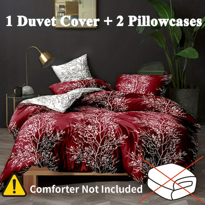 Soft and Stylish Branch and Leaf Printed Duvet Cover Set for a Luxurious Bedroom Experience(1*Duvet Cover + 2*Pillowcases, Without Core)