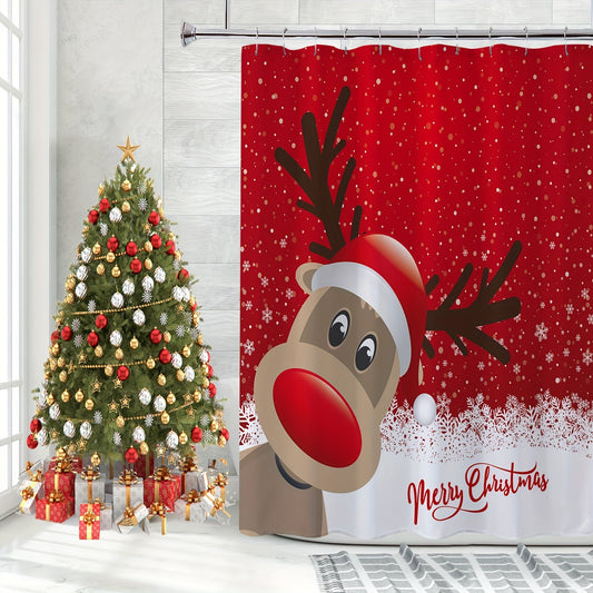 Transform your bathroom into a festive winter wonderland with the Christmas Elk Shower Curtain Set. Decorate your bathroom with a water-resistant shower curtain and matching non-slip rug, featuring an adorable Christmas elk pattern. Complete the look with the included toilet accessories.