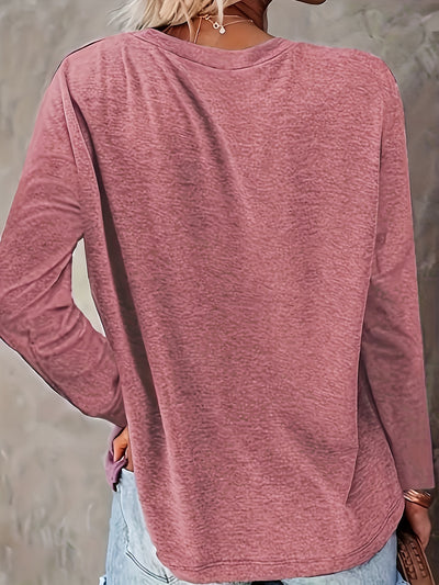 Whimsical Bird and Flower Print Crew Neck T-Shirt: A Perfect Casual Long Sleeve for Spring-Fall