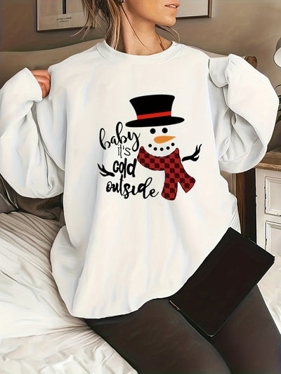 Stay warm this Christmas in Snowman Delight! This stylish plus size sweatshirt features a classic black hat snowman print - a festive addition to your holiday wardrobe. Crafted from soft, lightweight fabric, the comfortable design is sure to keep you cozy all season long.