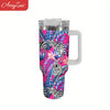 40oz Colorful Pattern Stainless Steel Insulated Water Bottle with Straw - Perfect for Summer Drinks, Outdoor Sports, and Birthday Gifts