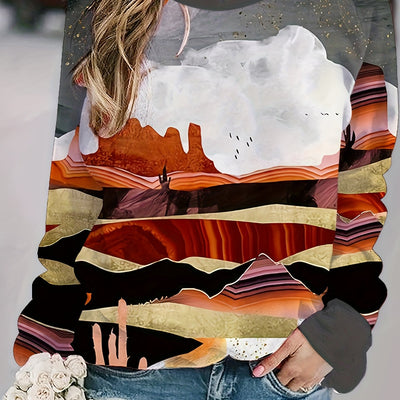 Stylish Graphic Print Crew Neck Sweatshirt: Cozy & Fashionable Long Sleeve Drop Shoulder Sweatshirt for Women