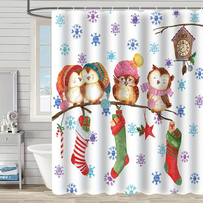 Experience the charm of the holly jolly season in your bathroom with this whimsical owl family shower curtain set. Featuring a playful design of an owl family in a winter woods setting, the set will bring a cheerful atmosphere to any bathroom. Enjoy the unique design year-round and get ready to celebrate the season.