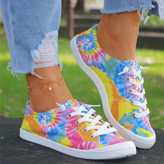 Give your look a vibrant twist with these Trendy Colorful Tie-Dye Women's Canvas shoes. These stylish low top shoes boast a comfortable fit and a unique colorful tie-dye design. Perfect for day-to-day wear, express your style with a twist of trend!