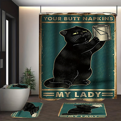 Black Cat Pattern Shower Curtain Set: Transform Your Bathroom with Style and Charm