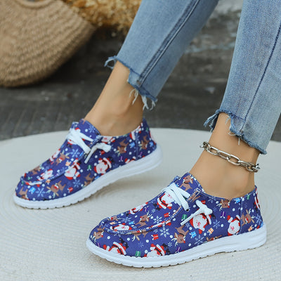 Festive Comfort: Women's Santa Claus Print Canvas Shoes - Christmas Round Toe Slip-On Loafers - Casual Low-Top Flat Sneakers