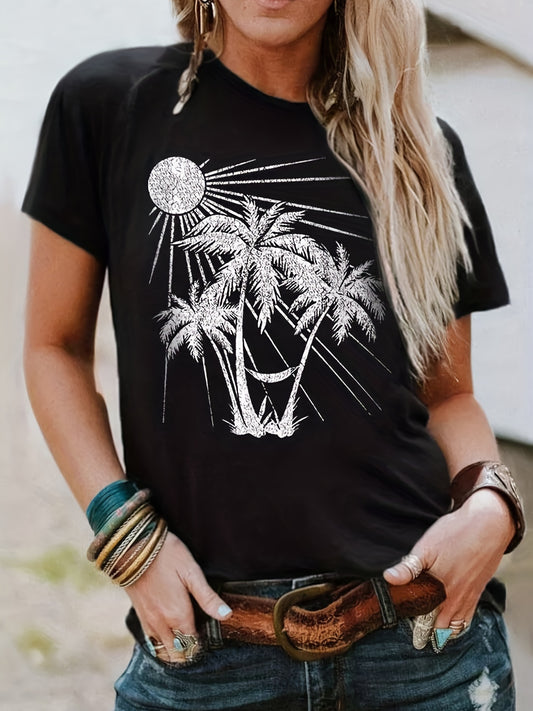 Experience the perfect vacation vibes with our Tropical Vibes Women's T-Shirt! Designed with a stunning coconut tree print, this shirt will make you stand out on your next getaway. Crafted with quality material, this shirt is both comfortable and stylish. Indulge in the tropical lifestyle with Tropical Vibes.