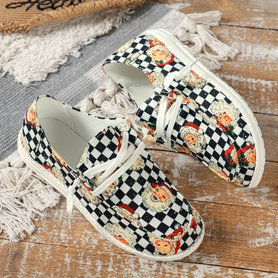 Playful and Festive: Women's Cartoon Santa Claus Print Slip-On Shoes for a Comfy Christmas