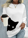 This Women's Sweatshirt is a stylish way to stay warm in Fall and Winter. Crafted from ultra-soft cotton, it features a black cat print and a relaxed, dropp shoulder silhouette that provides comfortable all-day wear. Enjoy cozy warmth and eye-catching style with this sophisticated piece.